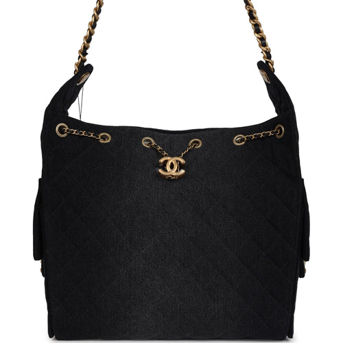 Chanel Medium 25 Hobo Bag Black Washed Denim Antique Gold Hardware