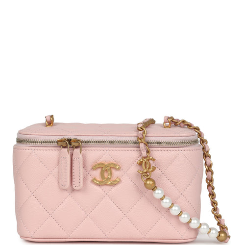 Chanel Small CC Vanity Case Light Pink Caviar Faux Pearls Brushed Gold Hardware