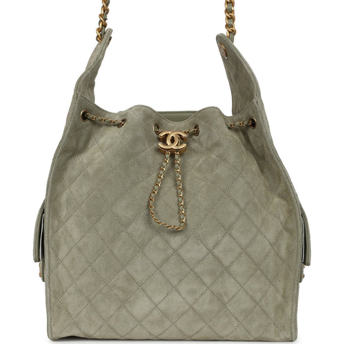 Chanel Medium 25 Hobo Bag Olive Green Suede Antique Gold Hardware