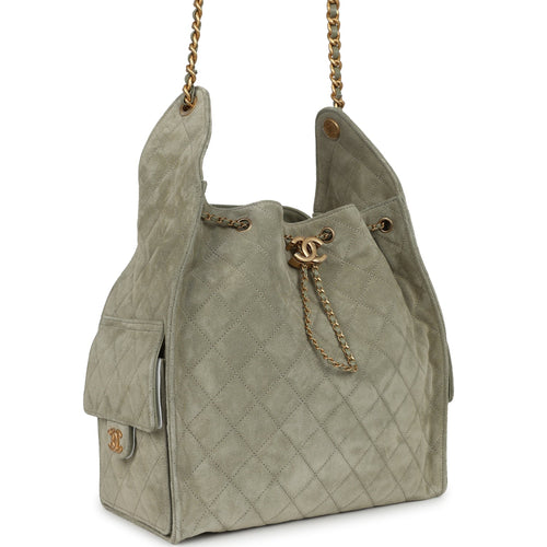 Chanel Medium 25 Hobo Bag Olive Green Suede Antique Gold Hardware