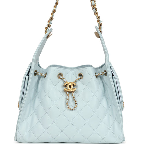 Pre-owned Chanel Small 25 Hobo Bag Light Blue Caviar Antique Gold Hardware