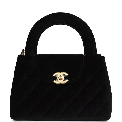 Chanel Small Kelly Shopper Black Velvet Brushed Gold Hardware