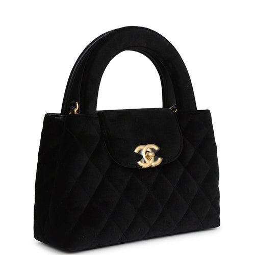 Chanel Small Kelly Shopper Black Velvet Brushed Gold Hardware