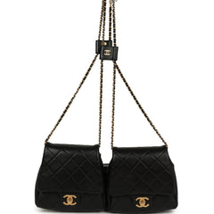 Pre-owned Chanel Twins Side Pack Black Lambskin Faux Pearls & Brushed Gold Hardware
