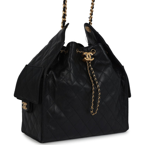 Chanel Medium 25 Hobo Bag Black Caviar Antique Gold Hardware