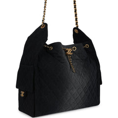 Chanel Large 25 Hobo Bag Black Washed Denim Antique Gold Hardware