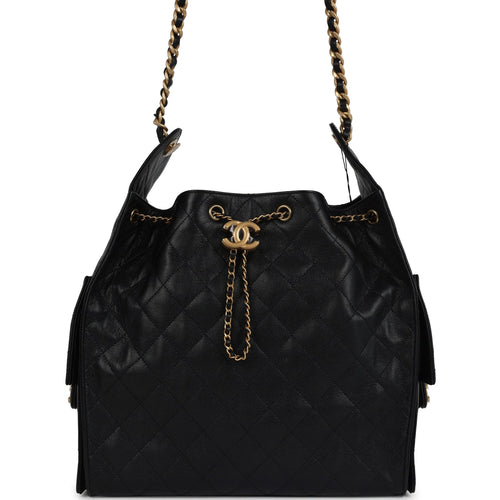 Chanel Medium 25 Hobo Bag Black Caviar Antique Gold Hardware