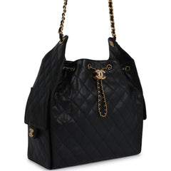 Chanel Medium 25 Hobo Bag Black Caviar Antique Gold Hardware