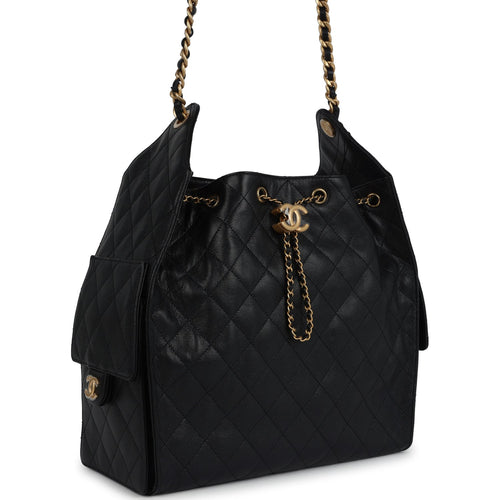 Chanel Medium 25 Hobo Bag Black Caviar Antique Gold Hardware