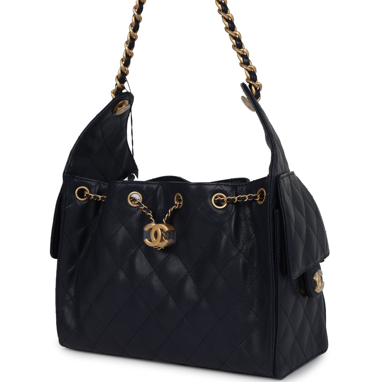 CHANEL 25S HOBO BAG 30 IN LIGHT BEIGE CAVIAR LEATHER WITH GOLD HARDWARE