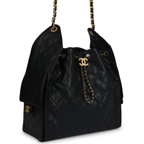 Chanel Medium 25 Hobo Bag Black Caviar Antique Gold Hardware