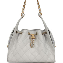Chanel Small 25 Hobo Bag Light Grey Caviar Antique Gold Hardware