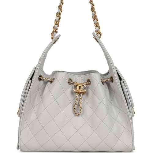 Chanel Small 25 Hobo Bag Light Grey Caviar Antique Gold Hardware