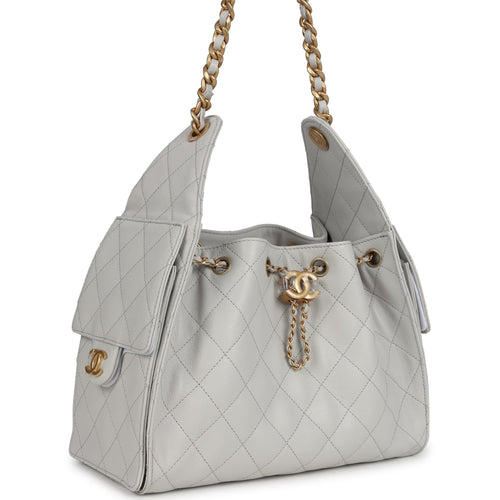 Chanel Small 25 Hobo Bag Light Grey Caviar Antique Gold Hardware