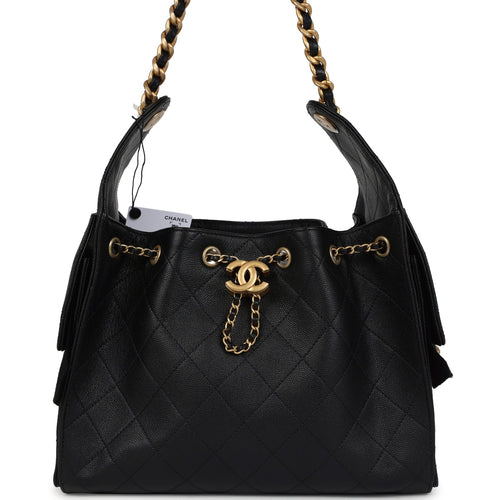Chanel Small 25 Hobo Bag Black Caviar Antique Gold Hardware