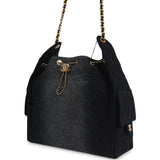 Chanel Large 25 Hobo Bag Black Washed Denim Antique Gold Hardware