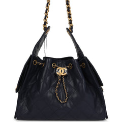Chanel Small 25 Hobo Bag Dark Navy Caviar Antique Gold Hardware
