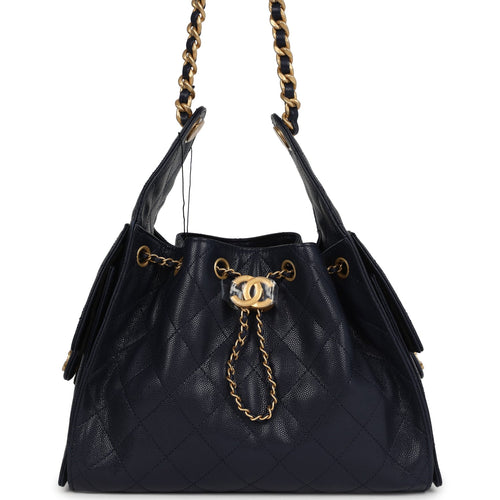 Chanel Small 25 Hobo Bag Dark Navy Caviar Antique Gold Hardware