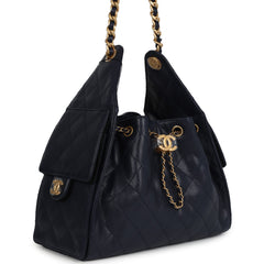 Chanel Small 25 Hobo Bag Dark Navy Caviar Antique Gold Hardware