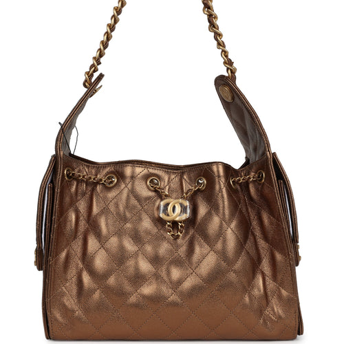 Chanel Small 25 Hobo Bag Metallic Bronze Caviar Antique Gold Hardware