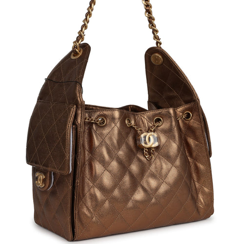 Chanel Small 25 Hobo Bag Metallic Bronze Caviar Antique Gold Hardware