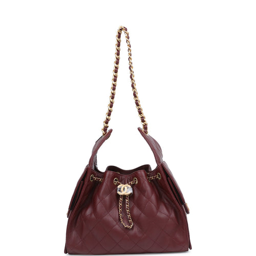 Chanel Small 25 Hobo Bag Burgundy Caviar Antique Gold Hardware