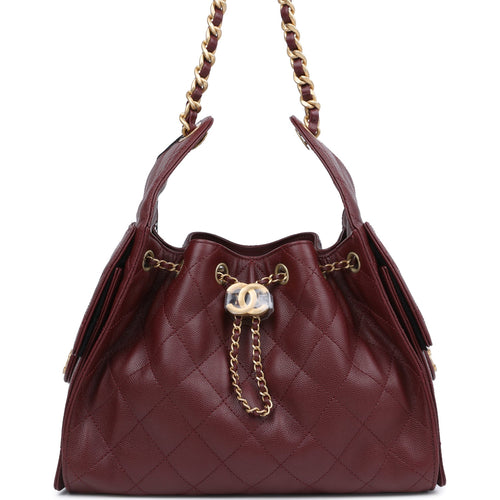 Chanel Small 25 Hobo Bag Burgundy Caviar Antique Gold Hardware