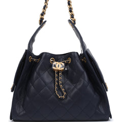 Chanel Small 25 Hobo Bag Dark Navy Caviar Antique Gold Hardware