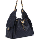 Chanel Small 25 Hobo Bag Dark Navy Caviar Antique Gold Hardware