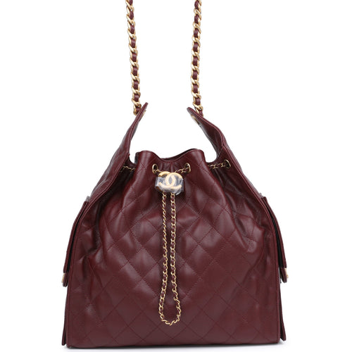 Chanel Medium 25 Hobo Bag Burgundy Caviar Antique Gold Hardware
