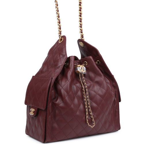 Chanel Medium 25 Hobo Bag Burgundy Caviar Antique Gold Hardware