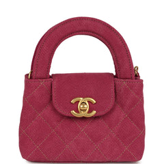 Chanel Nano Kelly Shopper Fuchsia Washed Denim Brushed Gold Hardware