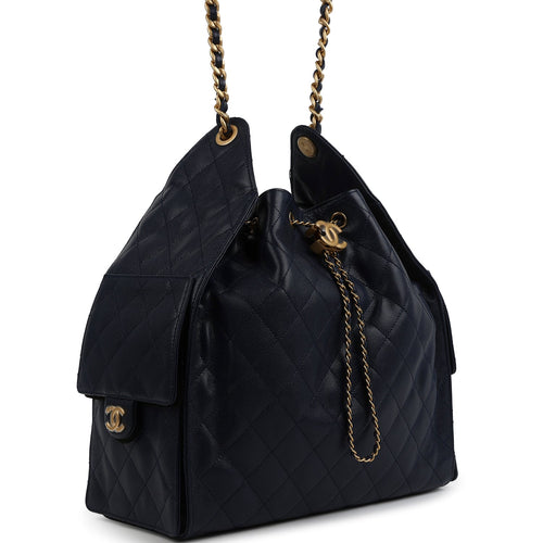 Chanel Medium 25 Hobo Bag Dark Navy Caviar Antique Gold Hardware