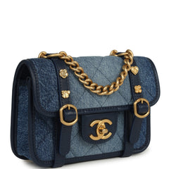 Chanel Mini Ombre Flap Bag Blue Denim Brushed Gold Hardware