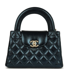 Chanel Small Kelly Shopper Metallic Blue Calfskin Brushed Gold Hardware