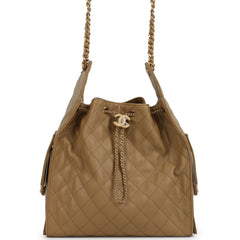 Chanel Medium 25 Hobo Bag Dark Beige Caviar Antique Gold Hardware