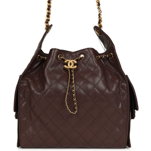 Chanel Medium 25 Hobo Bag Dark Brown Caviar Antique Gold Hardware