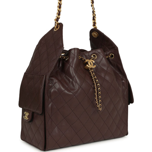 Chanel Medium 25 Hobo Bag Dark Brown Caviar Antique Gold Hardware