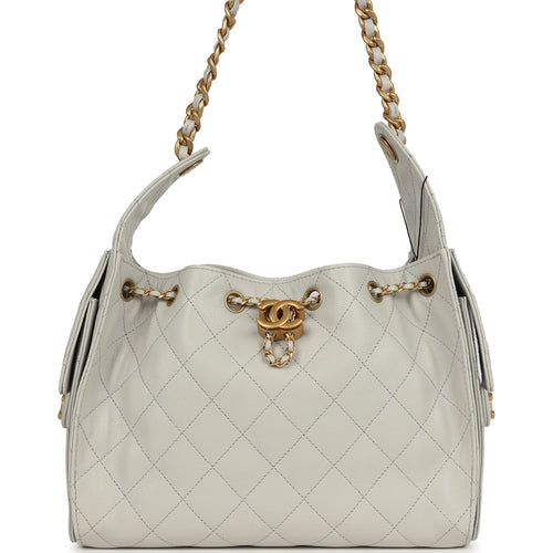 Chanel Small 25 Hobo Bag Light Grey Caviar Antique Gold Hardware