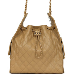 Chanel Medium 25 Hobo Bag Dark Beige Caviar Antique Gold Hardware