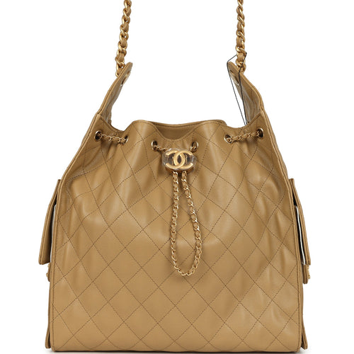 Chanel Medium 25 Hobo Bag Dark Beige Caviar Antique Gold Hardware