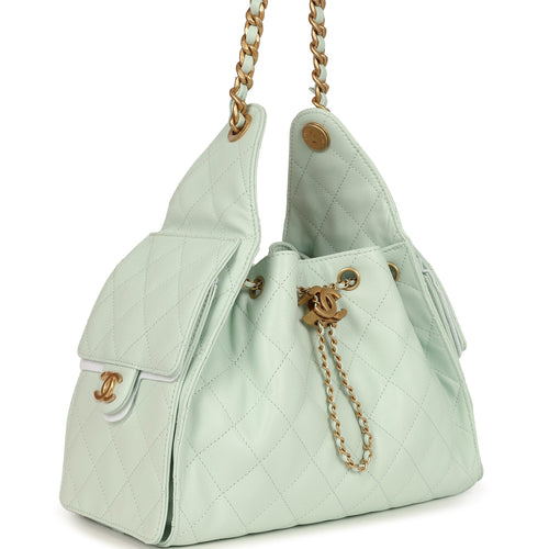 Chanel Small 25 Hobo Bag Light Green Caviar Antique Gold Hardware