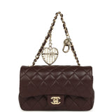 Chanel Nano Classic Double Flap Bag Charm Dark Brown Lambskin Light Gold Hardware
