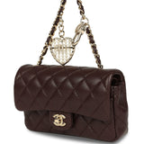 Chanel Nano Classic Double Flap Bag Charm Dark Brown Lambskin Light Gold Hardware