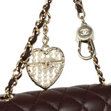 Chanel Nano Classic Double Flap Bag Charm Dark Brown Lambskin Light Gold Hardware