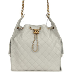 Chanel Medium 25 Hobo Bag Light Grey Caviar Antique Gold Hardware