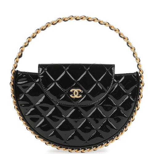 Chanel Hoop Bag Black Patent Leather Gold Hardware
