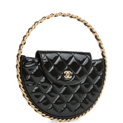 Chanel Hoop Bag Black Patent Leather Gold Hardware