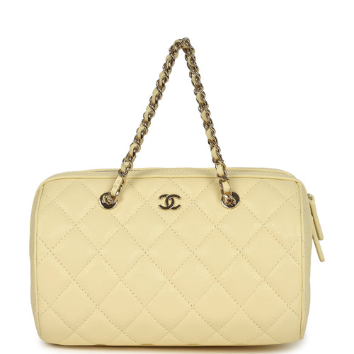 Chanel Mini Timeless Classic Barrel Bag with Chain Yellow Shiny Caviar Light Gold Hardware