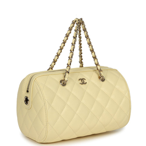 Chanel Mini Timeless Classic Barrel Bag with Chain Yellow Shiny Caviar Light Gold Hardware